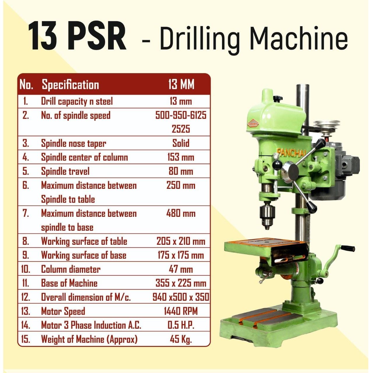 Panchal 13mm Pillar Bench Type Drilling Machine 13 PSR