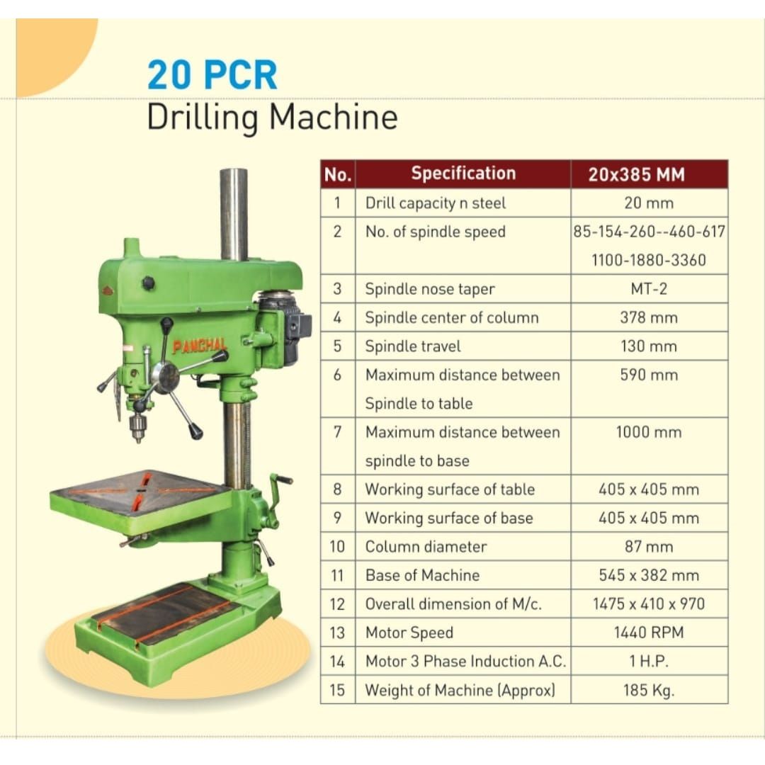 Panchal 20 X 385mm Long Center Pillar Bench Type Drilling Machine 20 PCR