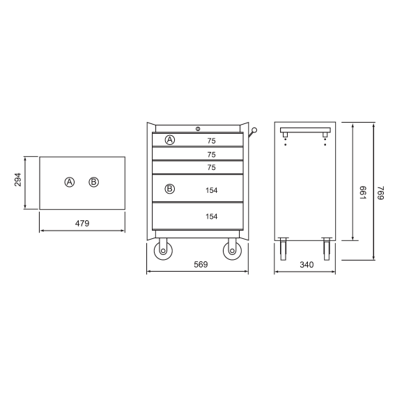 Vertex 5 Drawer Rolling Tool Cabinet Store VTC-23